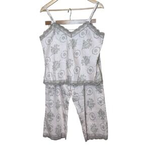 Soft Surroundings Light Pink Gray Pajama Set Lace Trim Medium Camisole Pants